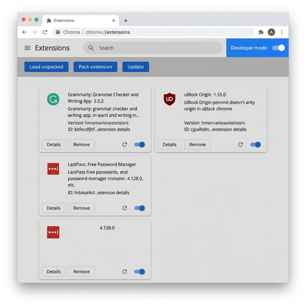 Chromeの拡張機能画面でデベロッパーモードをONにする